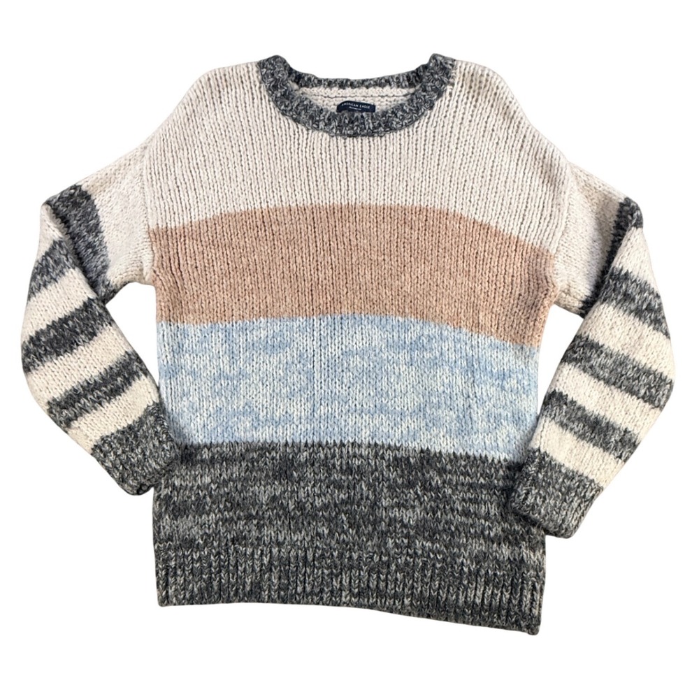 American Eagle Sweater Womens XL Multicolor Colorblock Striped Wool Blend Chunky